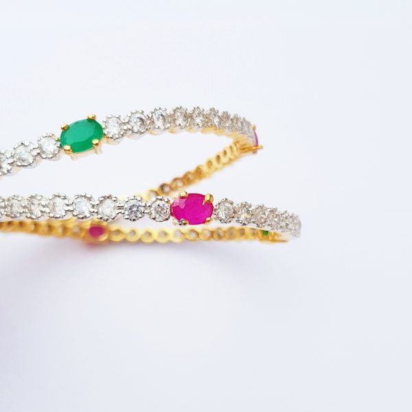 American Diamond Round Emerald & Ruby Bangles - B2914