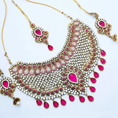 Clear Crystal & Pink Bridal Set - NS104