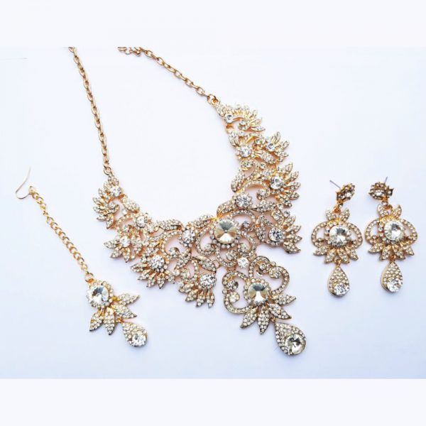 Clear Crystal Necklace Set with Tikah