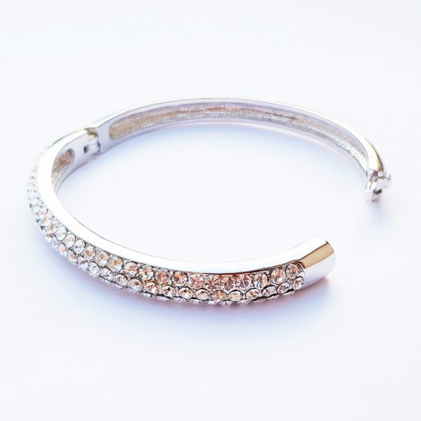 Silver Bangle with Crystal Cluster - B1008