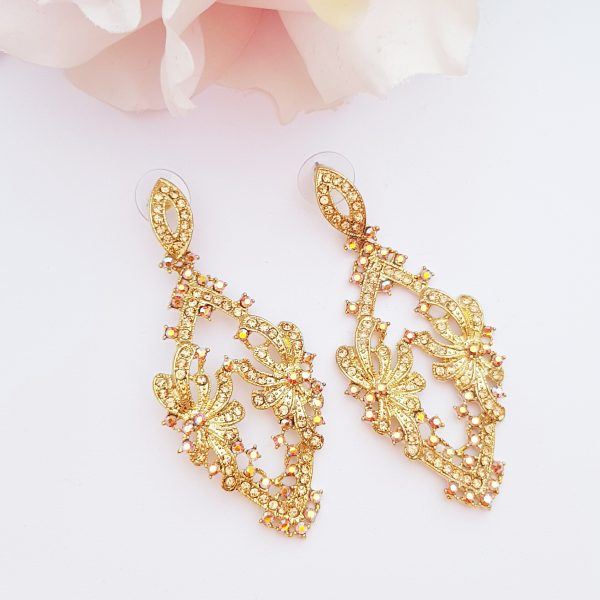 Crystallized Crystal Gold Drop Earrings - Siamaa Boutique